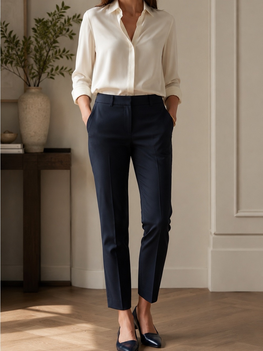 Banana Republic Hampton Fit Navy Ankle Dress Pants Size 4 Quiet Luxury